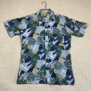 Ski-Doo Blue Button Shirt Men's M Bombardier Club Floral Hawaiian Shirt Summer